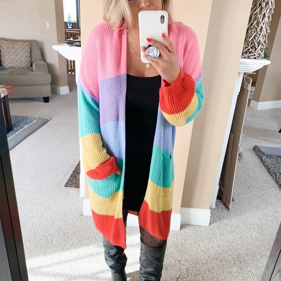Rainbow Pink Color Block Cardigan - Picture 2 of 7